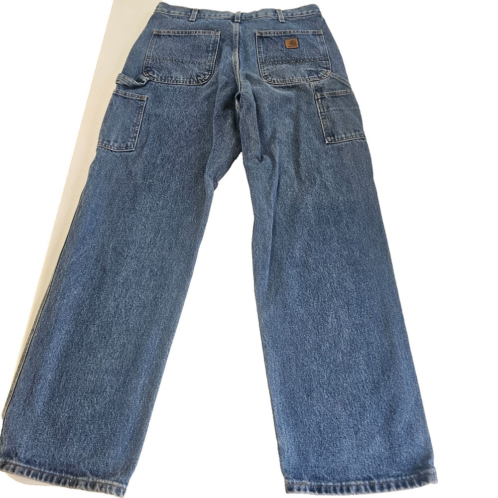 Carhartt B247 DST Dungaree Fit Carpenter Jeans Mens 34x32 Blue Denim Workwear - Picture 3 of 5